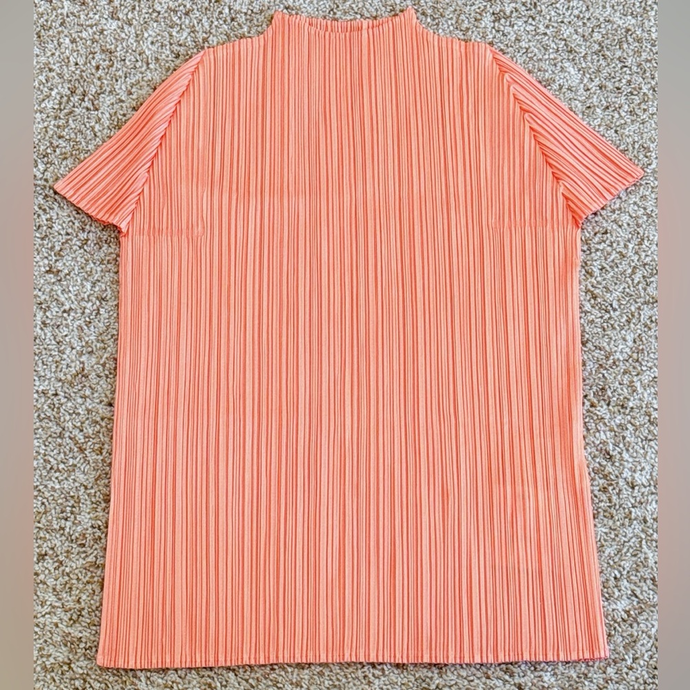 Pleats Please Issey Miyake Bouqet Mockneck Short Sleeve Top Coral Orange JK112